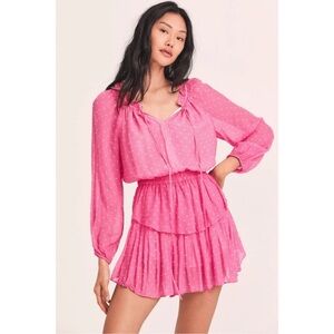 LoveShackFancy Famous Popover Dress Hot Pink Cherry Size Large
